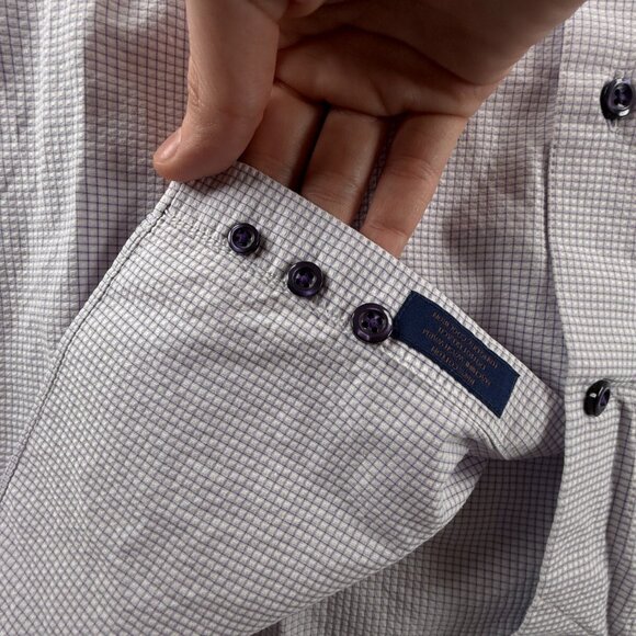 David Donahue Button Up Shirt Purple Check 16.5 34/35 Trim Fit Woven Adult Men - Picture 12 of 14